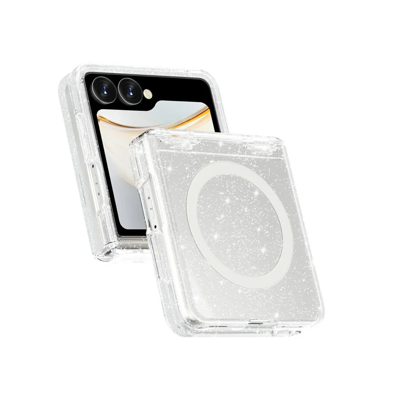 For Samsung Galaxy Z Flip8 Magnetic Case Glitter Hinge Protection TPU + PC Folding Phone Cover - White