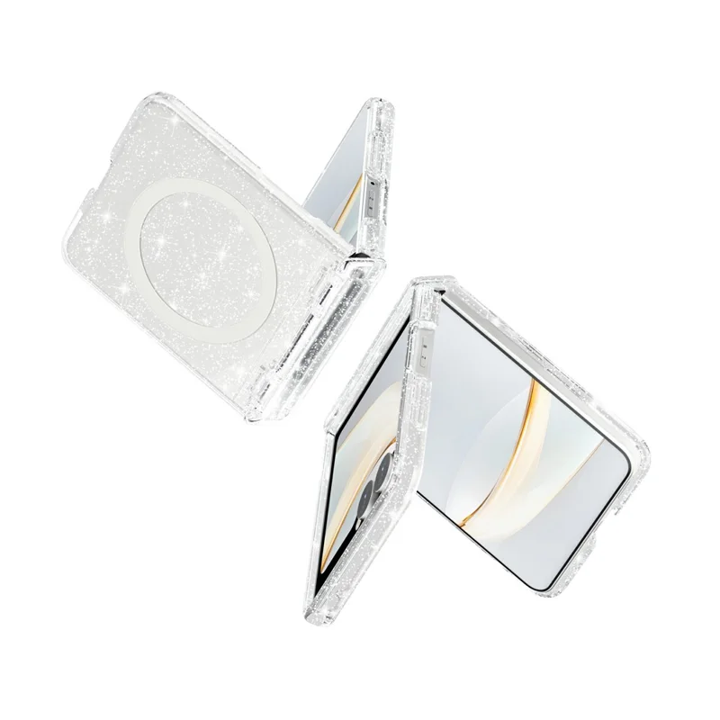 For Samsung Galaxy Z Flip8 Magnetic Case Glitter Hinge Protection TPU + PC Folding Phone Cover - White