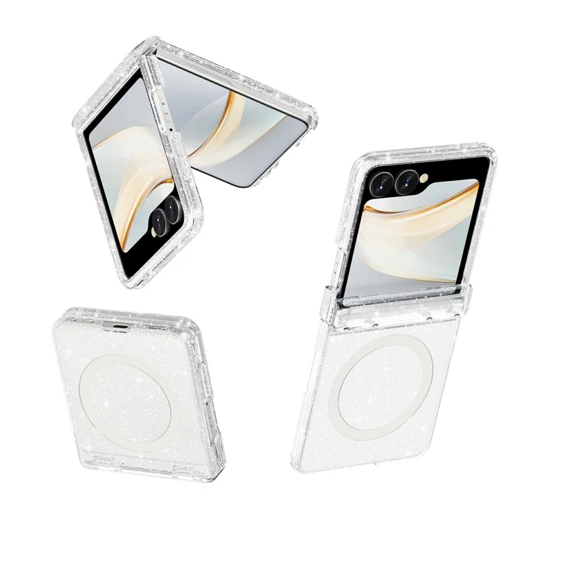 For Samsung Galaxy Z Flip8 Magnetic Case Glitter Hinge Protection TPU + PC Folding Phone Cover - White