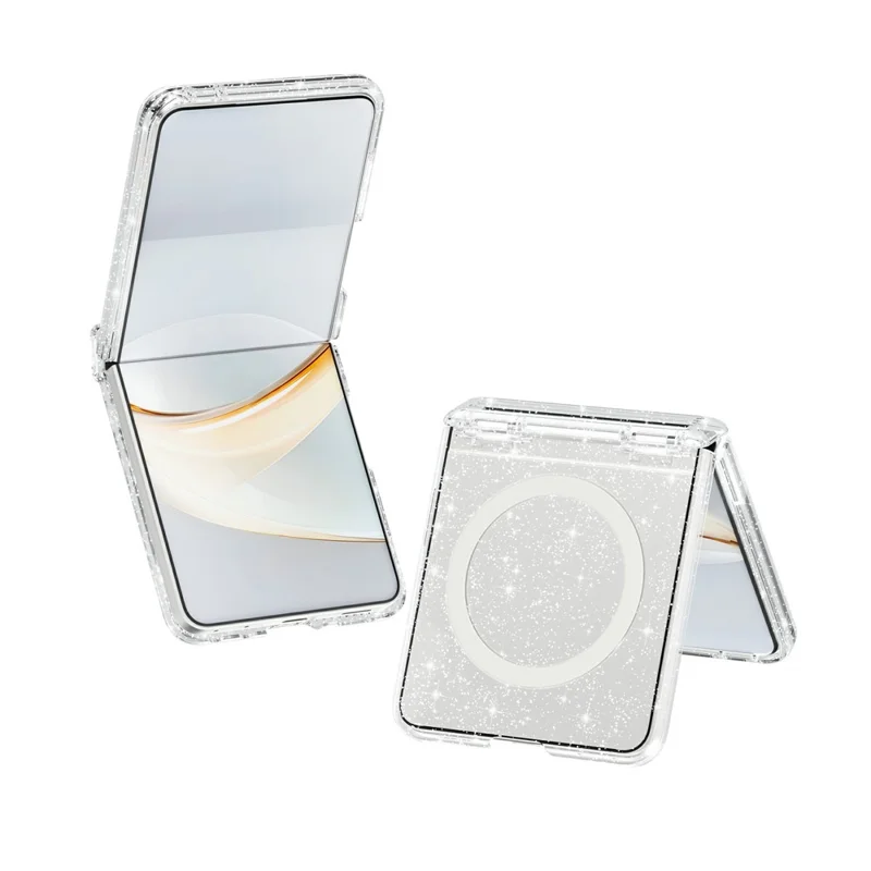For Samsung Galaxy Z Flip8 Magnetic Case Glitter Hinge Protection TPU + PC Folding Phone Cover - White