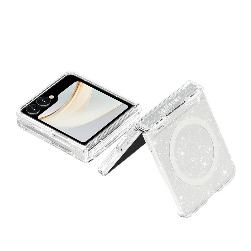 For Samsung Galaxy Z Flip8 Magnetic Case Glitter Hinge Protection TPU + PC Folding Phone Cover - White