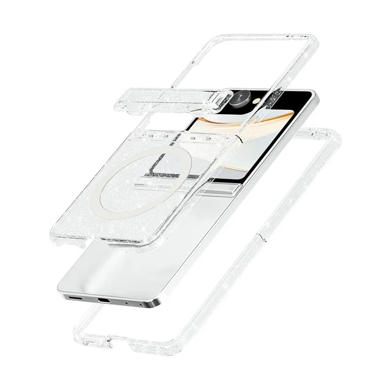 For Samsung Galaxy Z Flip8 Magnetic Case Glitter Hinge Protection TPU + PC Folding Phone Cover - White