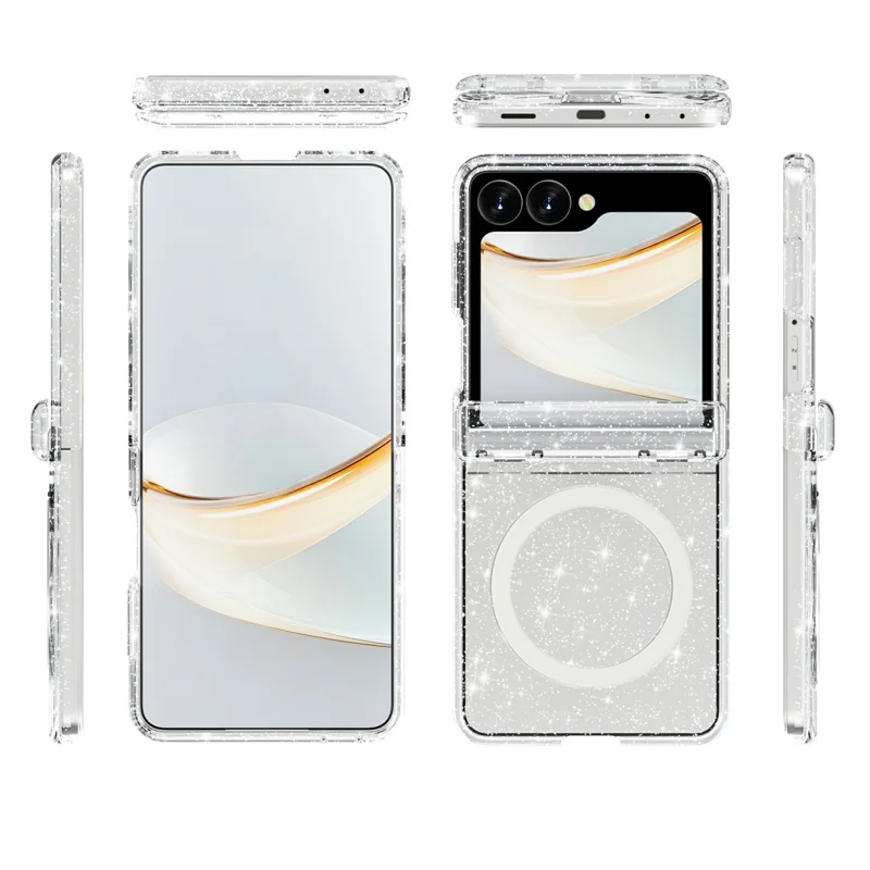 For Samsung Galaxy Z Flip8 Magnetic Case Glitter Hinge Protection TPU + PC Folding Phone Cover - White