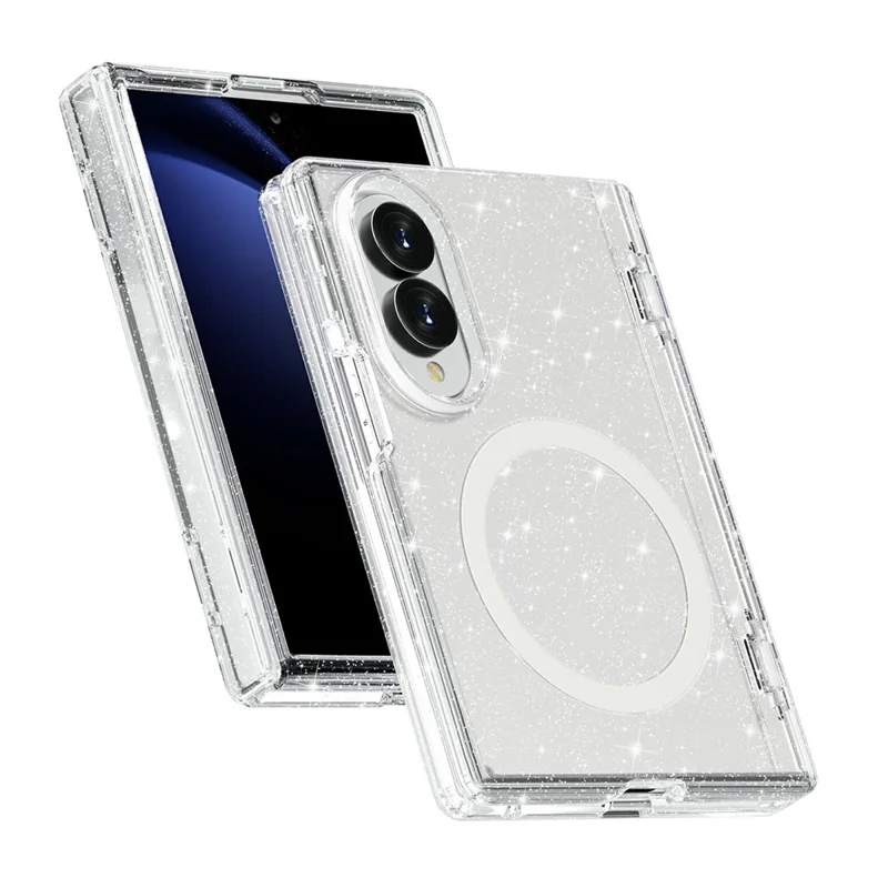 For Samsung Galaxy Z Fold8 Magnetic Case Glitter Hinge Protection TPU + PC Folding Phone Cover - White