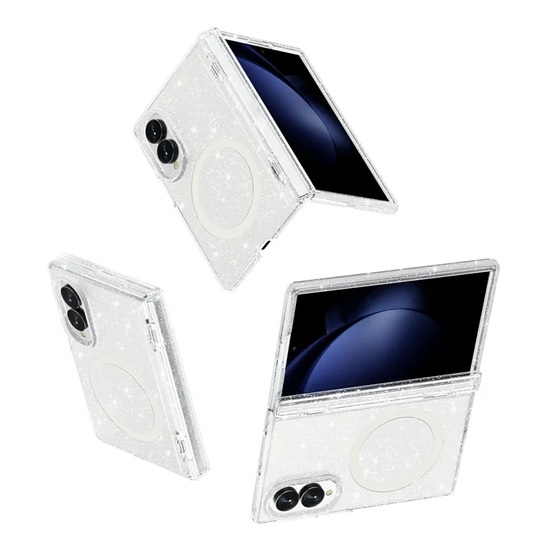 For Samsung Galaxy Z Fold8 Magnetic Case Glitter Hinge Protection TPU + PC Folding Phone Cover - White