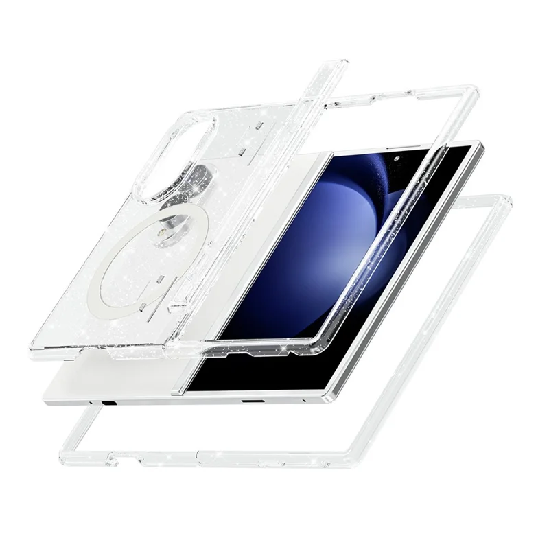 For Samsung Galaxy Z Fold8 Magnetic Case Glitter Hinge Protection TPU + PC Folding Phone Cover - White