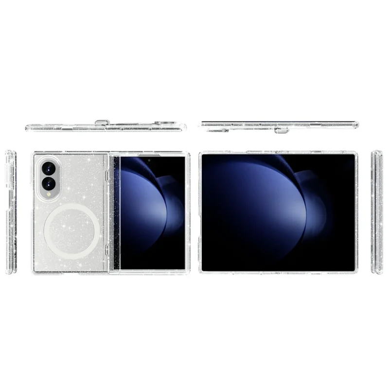 For Samsung Galaxy Z Fold8 Magnetic Case Glitter Hinge Protection TPU + PC Folding Phone Cover - White