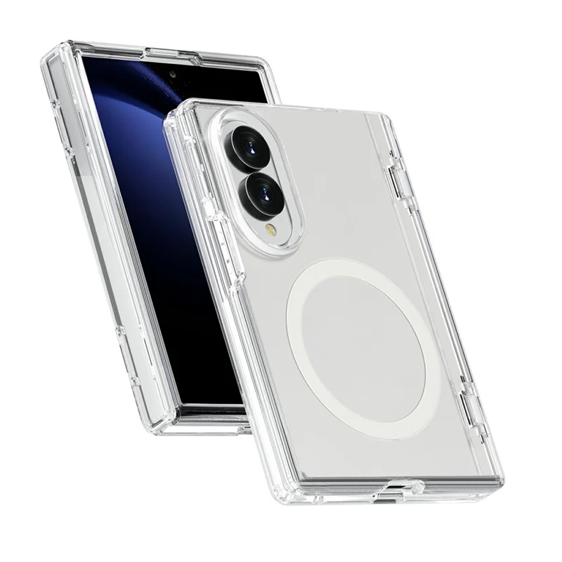 For Samsung Galaxy Z Fold8 Magnetic Case Clear PC + TPU Hinged Shockproof Phone Cover - Transparent White