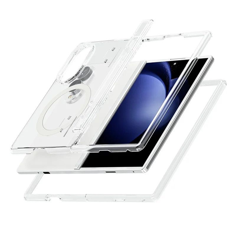 For Samsung Galaxy Z Fold8 Magnetic Case Clear PC + TPU Hinged Shockproof Phone Cover - Transparent White