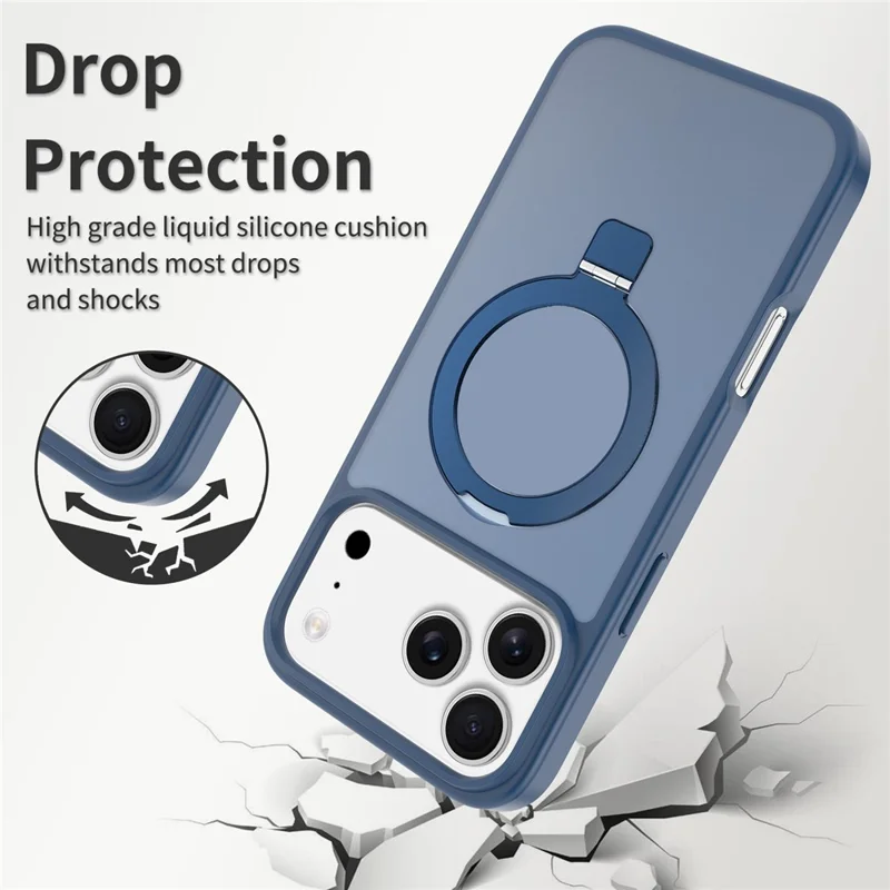 For iPhone 18 Pro / 17 Pro Case Magnetic Kickstand PC + TPU Matte Finish Shockproof Phone Protective Cover - Dark Blue