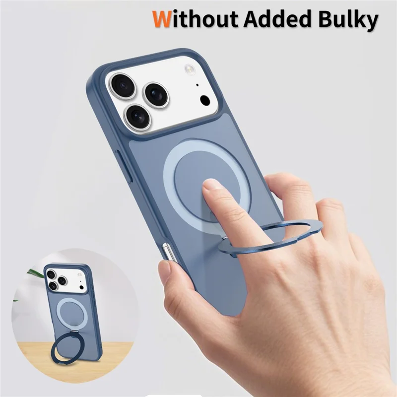 For iPhone 18 Pro / 17 Pro Case Magnetic Kickstand PC + TPU Matte Finish Shockproof Phone Protective Cover - Dark Blue