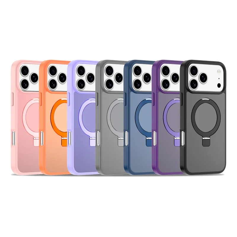 For iPhone 18 Pro / 17 Pro Case Magnetic Kickstand PC + TPU Matte Finish Shockproof Phone Protective Cover - Dark Blue
