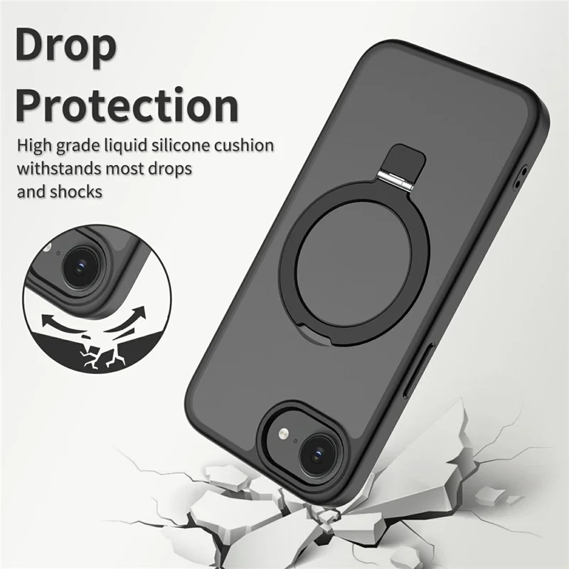 For iPhone 17e / 16e Case Magnetic Kickstand PC + TPU Matte Finish Shockproof Phone Protective Cover - Black