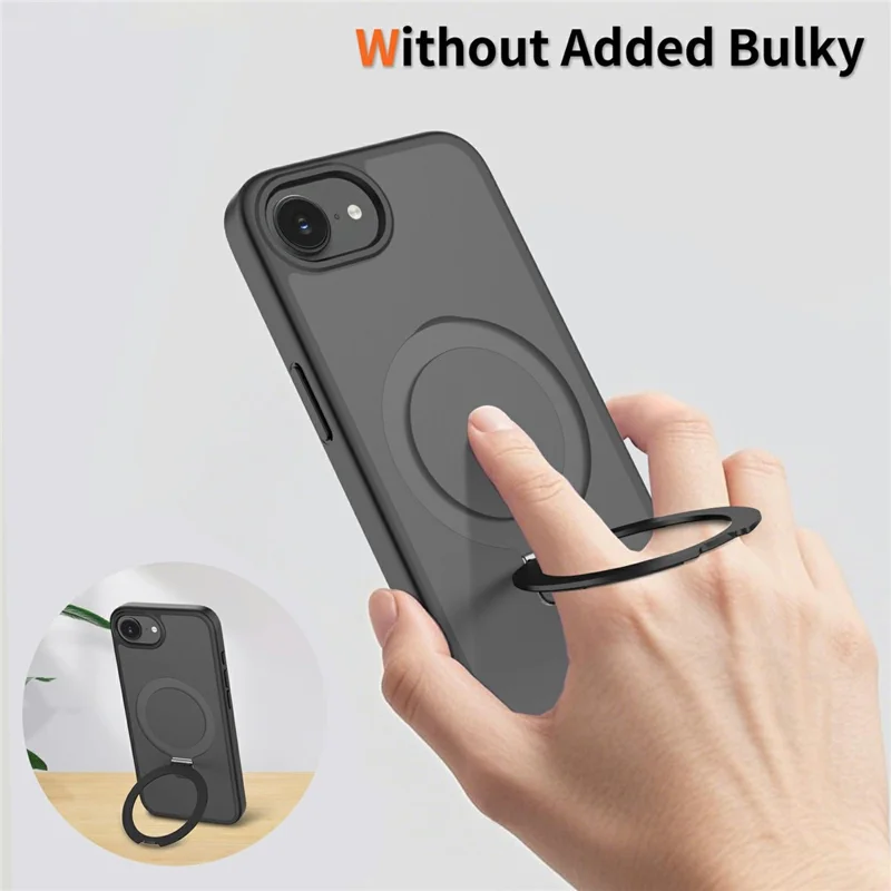 For iPhone 17e / 16e Case Magnetic Kickstand PC + TPU Matte Finish Shockproof Phone Protective Cover - Black