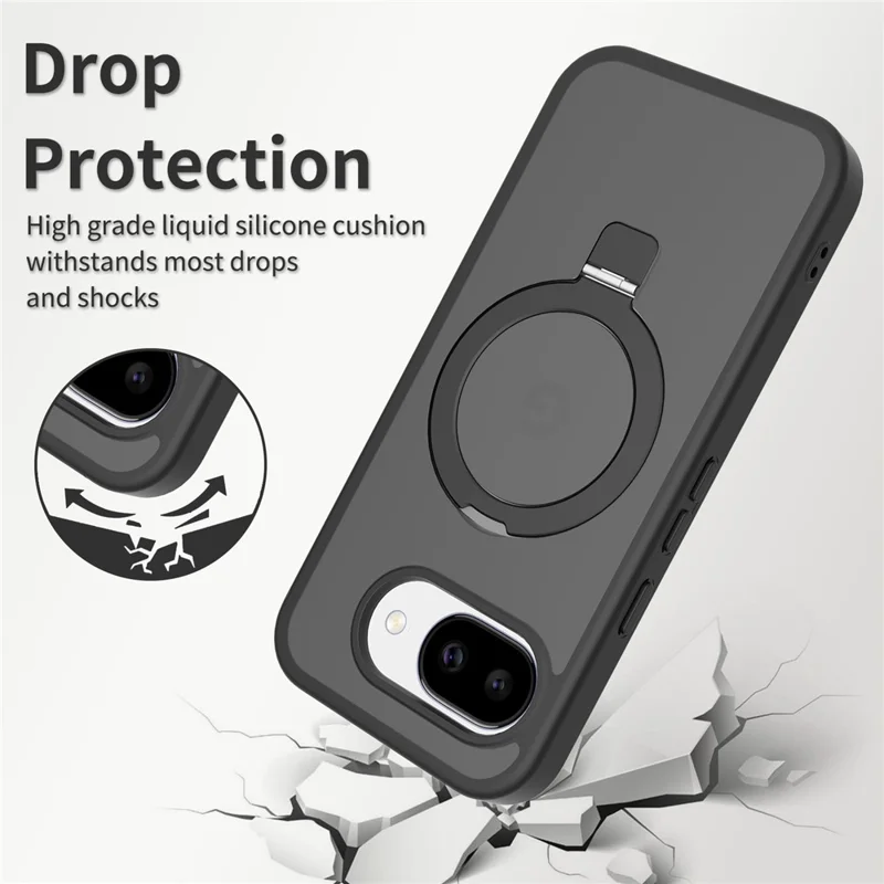 For Google Pixel 10a Case Magnetic Kickstand PC + TPU Matte Finish Shockproof Phone Protective Cover - Black