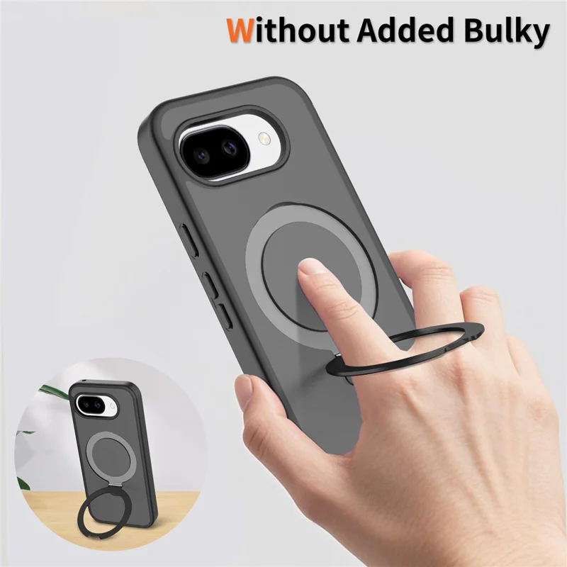 For Google Pixel 10a Case Magnetic Kickstand PC + TPU Matte Finish Shockproof Phone Protective Cover - Black