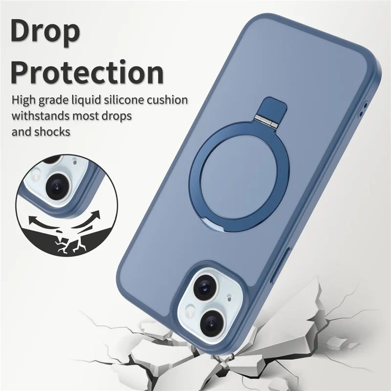 For iPhone 15 Plus / 14 Plus Case Magnetic Kickstand PC + TPU Matte Finish Shockproof Phone Protective Cover - Dark Blue