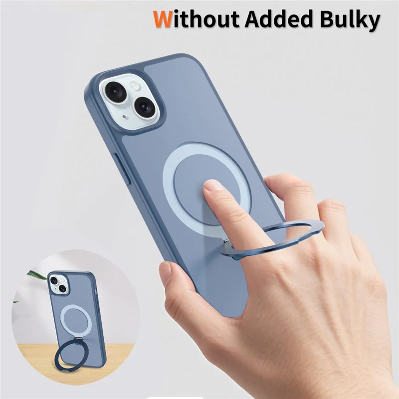 For iPhone 15 Plus / 14 Plus Case Magnetic Kickstand PC + TPU Matte Finish Shockproof Phone Protective Cover - Dark Blue