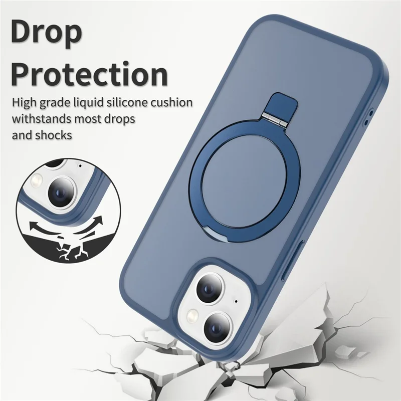 Phone Case for iPhone 15 / 14 / 13 , Magnetic Kickstand PC + TPU Matte Finish Shockproof Protective Cover - Dark Blue