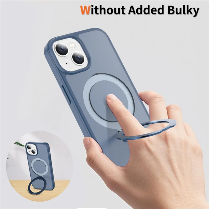 Phone Case for iPhone 15 / 14 / 13 , Magnetic Kickstand PC + TPU Matte Finish Shockproof Protective Cover - Dark Blue
