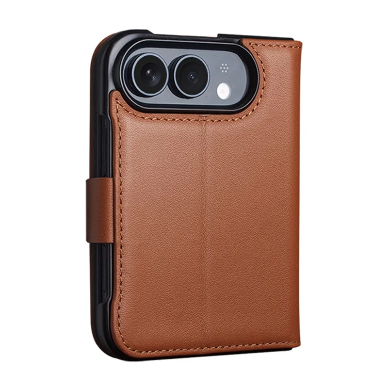 QIALINO Custodia per iPhone Fold in Vera Pelle di Mucca + PC, Protezione Integrale - Marrone Dorato