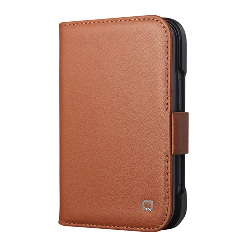 QIALINO Custodia per iPhone Fold in Vera Pelle di Mucca + PC, Protezione Integrale - Marrone Dorato
