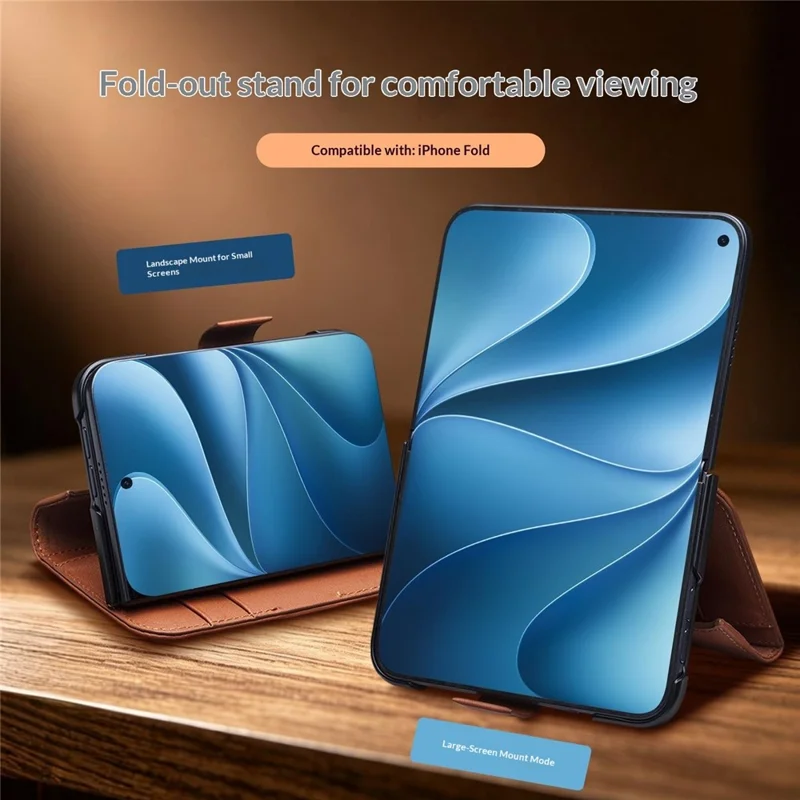 QIALINO Custodia per iPhone Fold in Vera Pelle di Mucca + PC, Protezione Integrale - Marrone Dorato