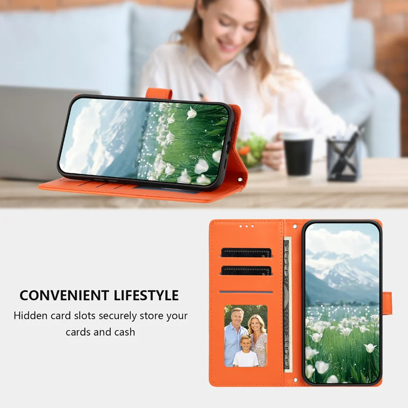 For Samsung Galaxy S27+ Case Rose Pattern Imprinted Wallet Stand PU Leather Phone Cover with Wrist Strap - Orange - 5
