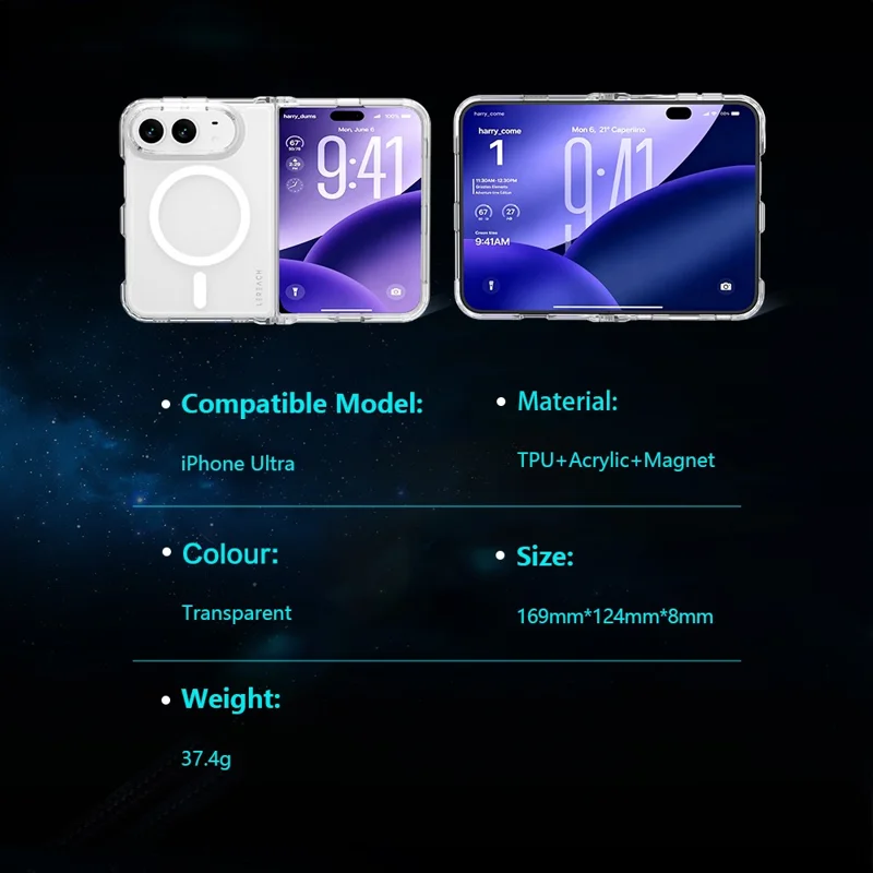 LEREACH TOC Series for iPhone Duo Magnetic Case TPU + Acrylic Phone Cover - Transparent