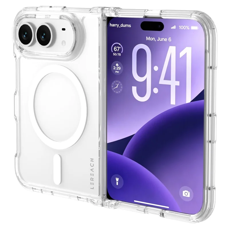 LEREACH TOC Series for iPhone Duo Magnetic Case TPU + Acrylic Phone Cover - Transparent