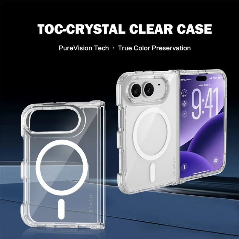 LEREACH TOC Series for iPhone Duo Magnetic Case TPU + Acrylic Phone Cover - Transparent