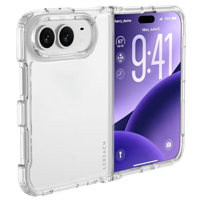 LEREACH seria TOC dla iPhone Fold, obudowa TPU + akrylowa osłona na telefon - przezroczysta