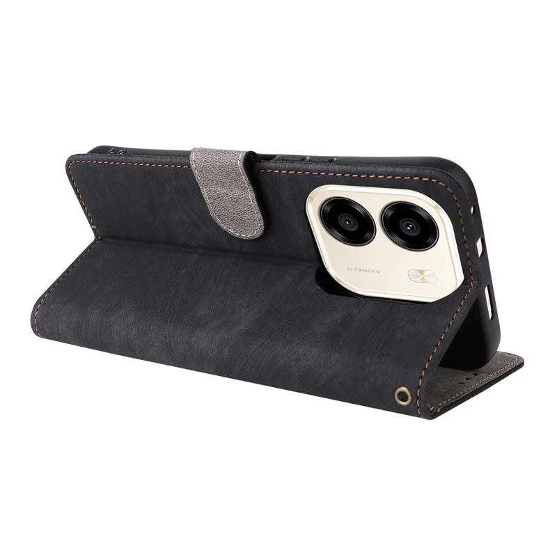 Voor Honor X6e 4G portemonnee-hoesje RFID-blocking PU-leer telefoonhoesje met standaard en riem - Zwart