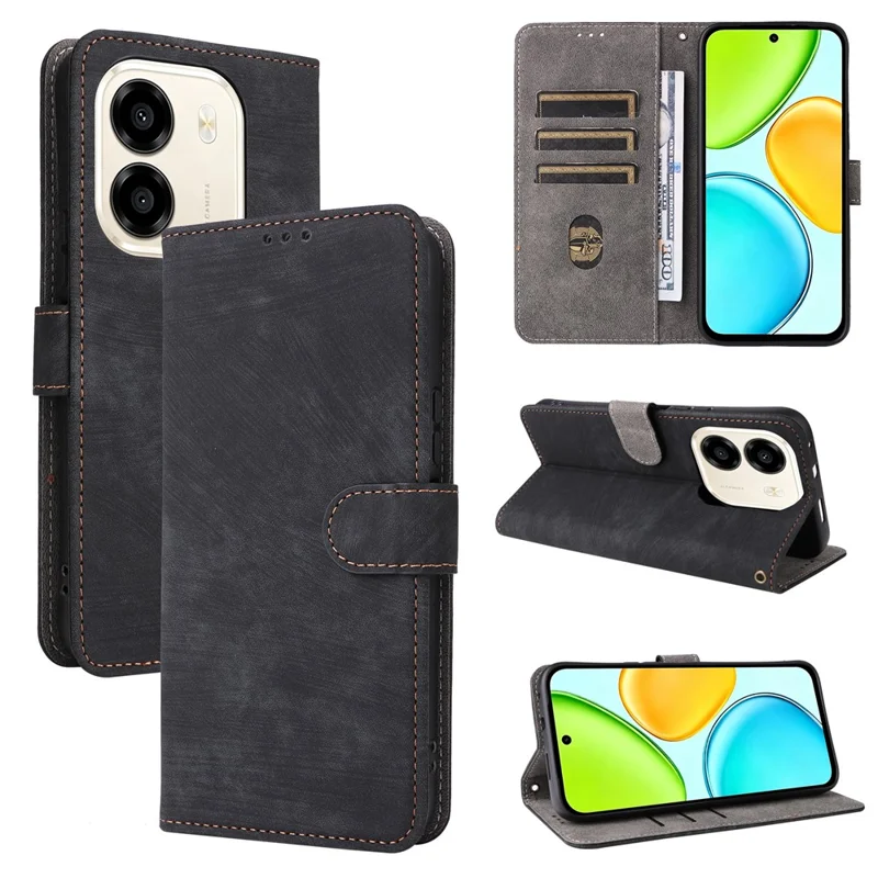 Voor Honor X6e 4G portemonnee-hoesje RFID-blocking PU-leer telefoonhoesje met standaard en riem - Zwart