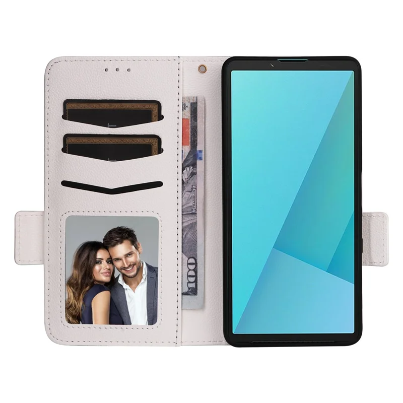 For Sony Xperia 10 VIII Case Litchi Texture Wallet Leather Phone Cover with Wrist Strap - White