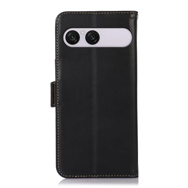 For Sony Xperia 10 VII Case RFID Blocking Genuine Cow Leather Wallet Phone Cover - Black