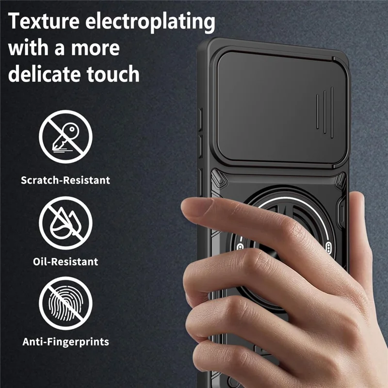 Custodia Magnetica per Motorola Moto G85 5G / S50 Neo 5G / G96 5G / Edge 50 Fusion 5G, Cover Scorrevole per Fotocamera con Supporto Girevole TPU+PC - Nero