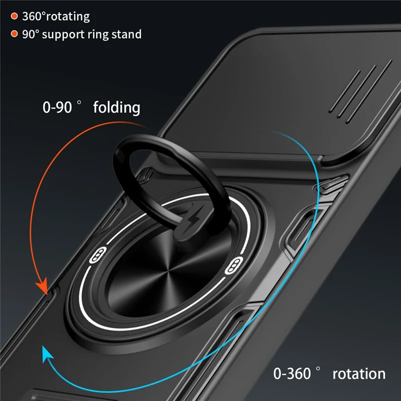 Custodia Magnetica per Motorola Moto G85 5G / S50 Neo 5G / G96 5G / Edge 50 Fusion 5G, Cover Scorrevole per Fotocamera con Supporto Girevole TPU+PC - Nero