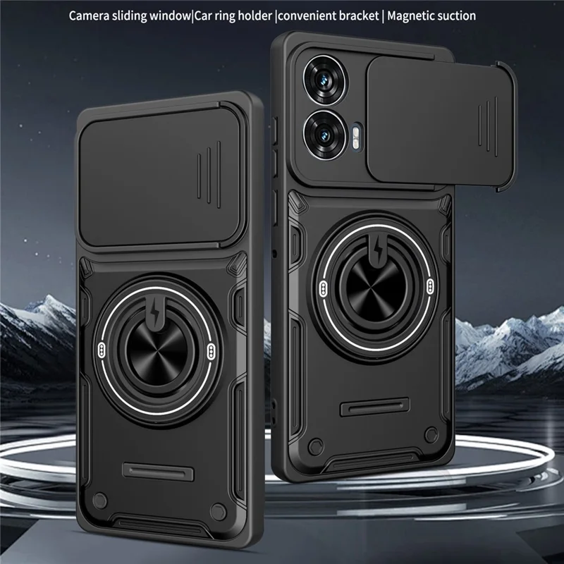 Custodia Magnetica per Motorola Moto G85 5G / S50 Neo 5G / G96 5G / Edge 50 Fusion 5G, Cover Scorrevole per Fotocamera con Supporto Girevole TPU+PC - Nero