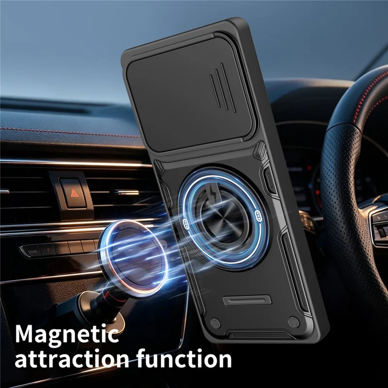 Custodia Magnetica per Motorola Moto G85 5G / S50 Neo 5G / G96 5G / Edge 50 Fusion 5G, Cover Scorrevole per Fotocamera con Supporto Girevole TPU+PC - Nero