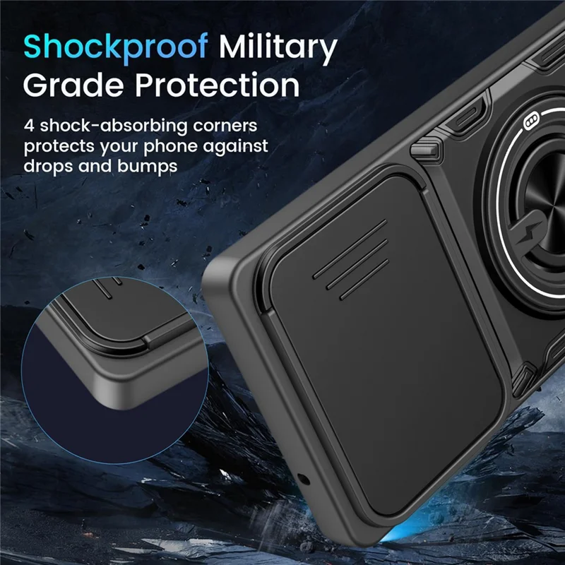 Custodia Magnetica per Motorola Moto G85 5G / S50 Neo 5G / G96 5G / Edge 50 Fusion 5G, Cover Scorrevole per Fotocamera con Supporto Girevole TPU+PC - Nero