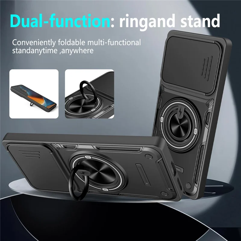 Custodia Magnetica per Motorola Moto G85 5G / S50 Neo 5G / G96 5G / Edge 50 Fusion 5G, Cover Scorrevole per Fotocamera con Supporto Girevole TPU+PC - Nero