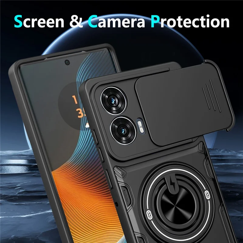 Custodia Magnetica per Motorola Moto G85 5G / S50 Neo 5G / G96 5G / Edge 50 Fusion 5G, Cover Scorrevole per Fotocamera con Supporto Girevole TPU+PC - Nero