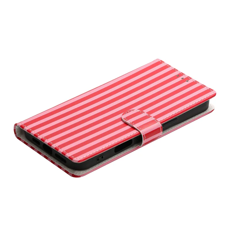 For Samsung Galaxy S27 Wallet Case Vintage Stripes Leather Stand Flip Phone Cover with Wrist Strap - Red - 5