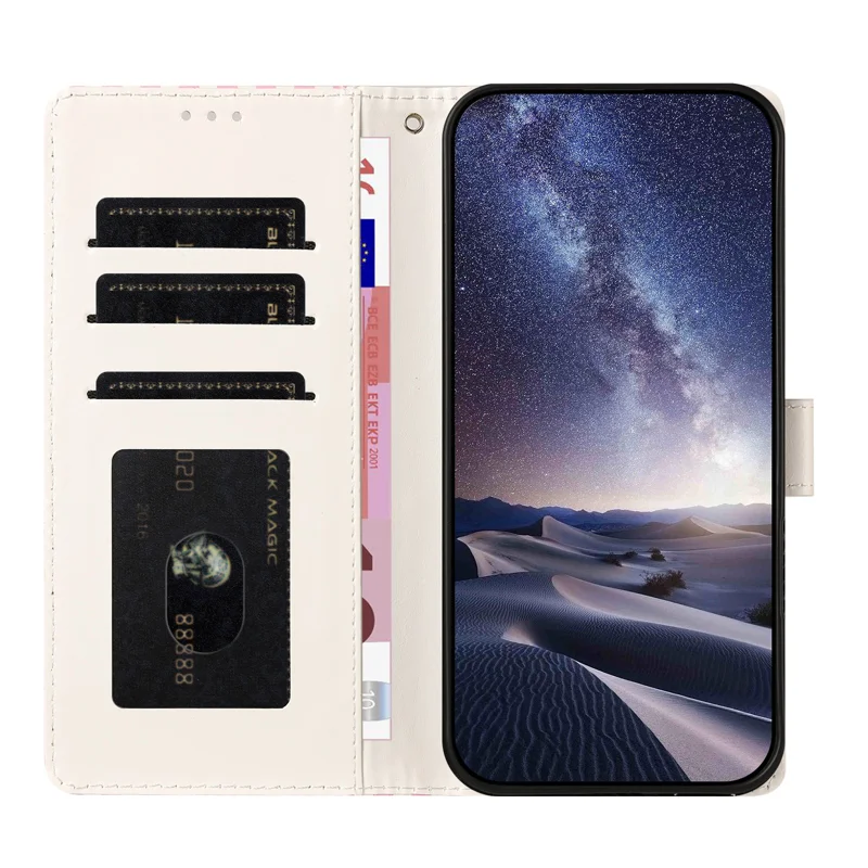 For Samsung Galaxy S27 Wallet Case Vintage Stripes Leather Stand Flip Phone Cover with Wrist Strap - Red - 7