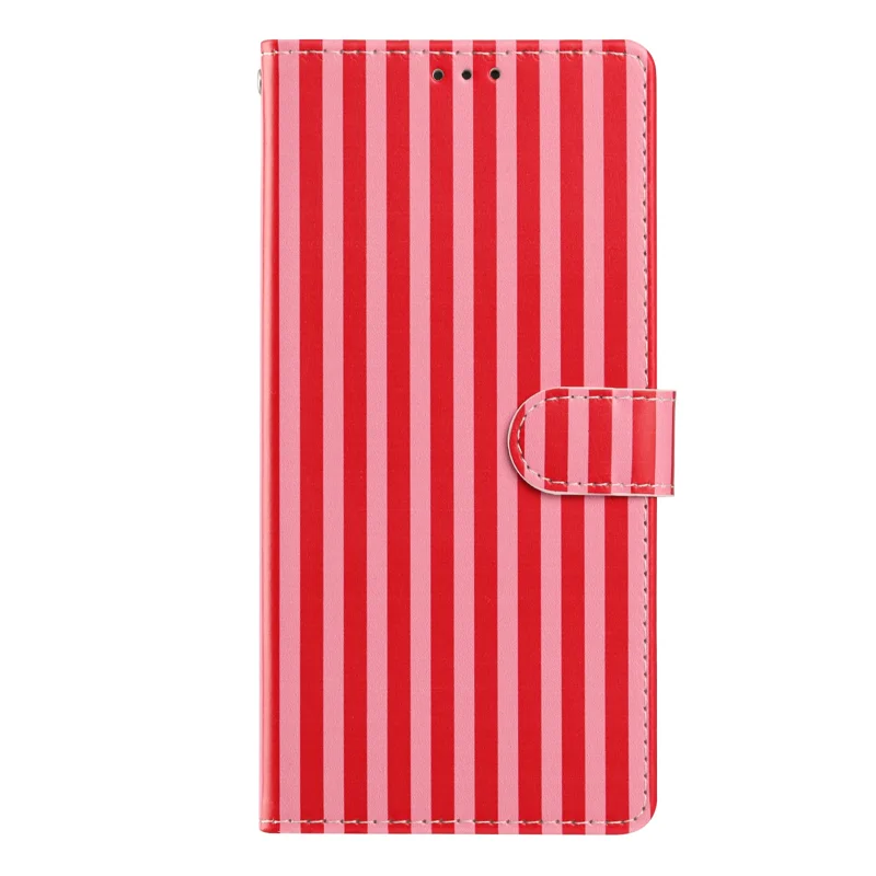 For Samsung Galaxy S27+ Wallet Case Vintage Stripes Leather Stand Flip Phone Cover with Wrist Strap - Red - 4