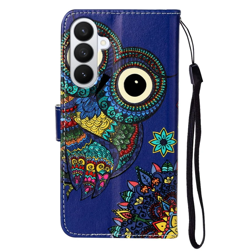 For Samsung Galaxy S27+ Case Pattern Leather Wallet Phone Cover with Strap - Blue Owl - 2