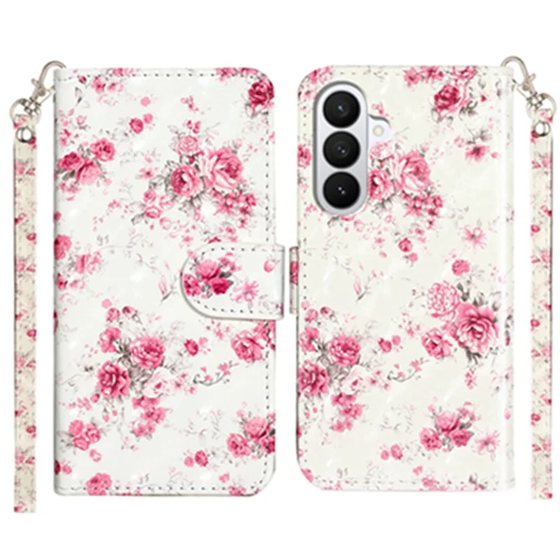 For Samsung Galaxy S27 Wallet Case 3D Pattern Printed Leather Phone Cover with Strap - Roses - 1