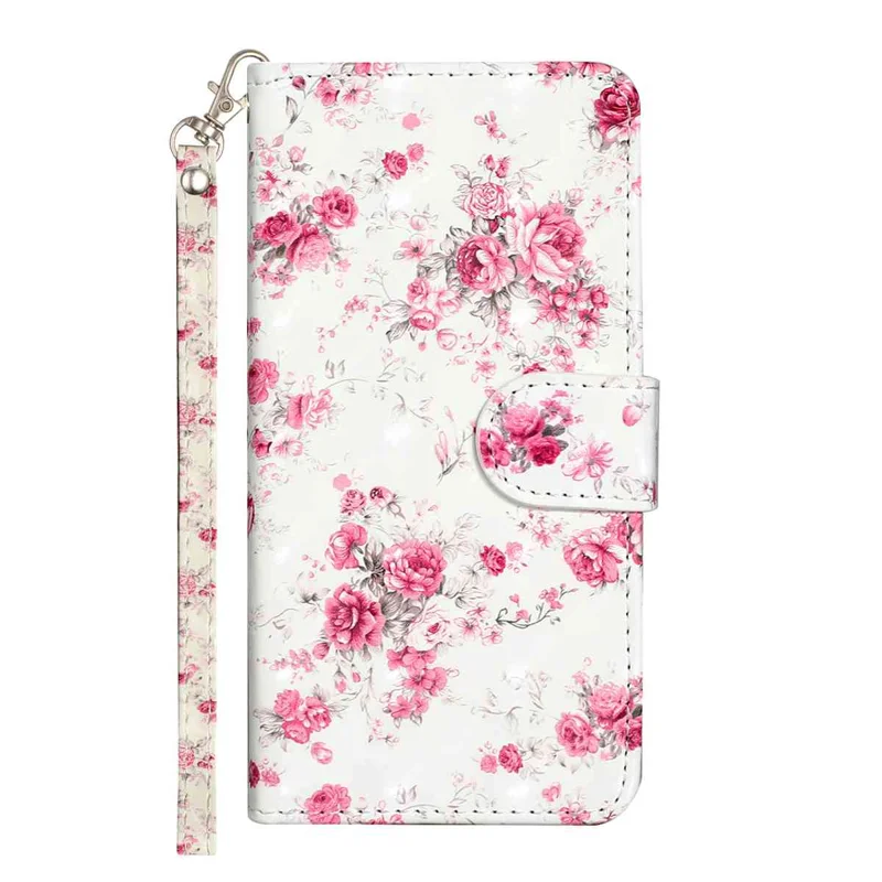 For Samsung Galaxy S27 Wallet Case 3D Pattern Printed Leather Phone Cover with Strap - Roses - 3