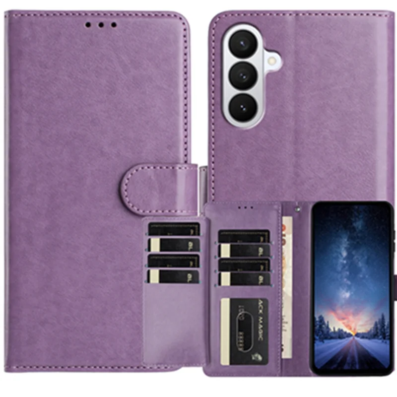 For Samsung Galaxy S27+ Wallet Phone Case Stand PU Leather Folio Flip Cover with 8 Card Slot - Purple - 1